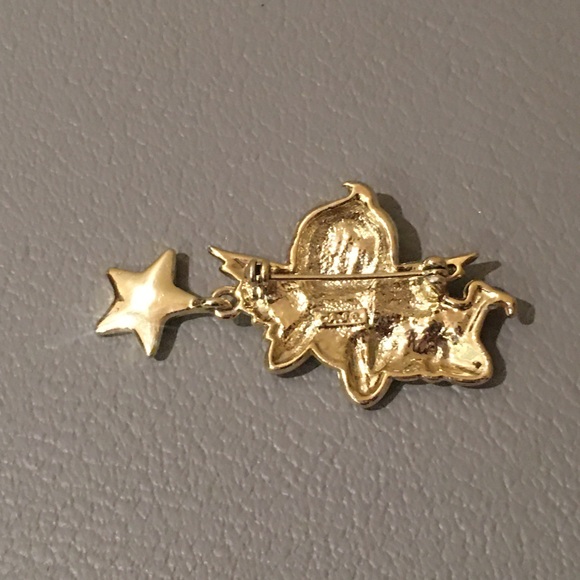 Angel Cherub Pin Brooch With Dangle Star, Signed American Jewelry Co. - Picture 3 of 4